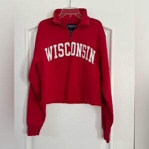 Jansport Red Wisconsin Quarter-Zip Manually Cropped Sweatshirt Size XS